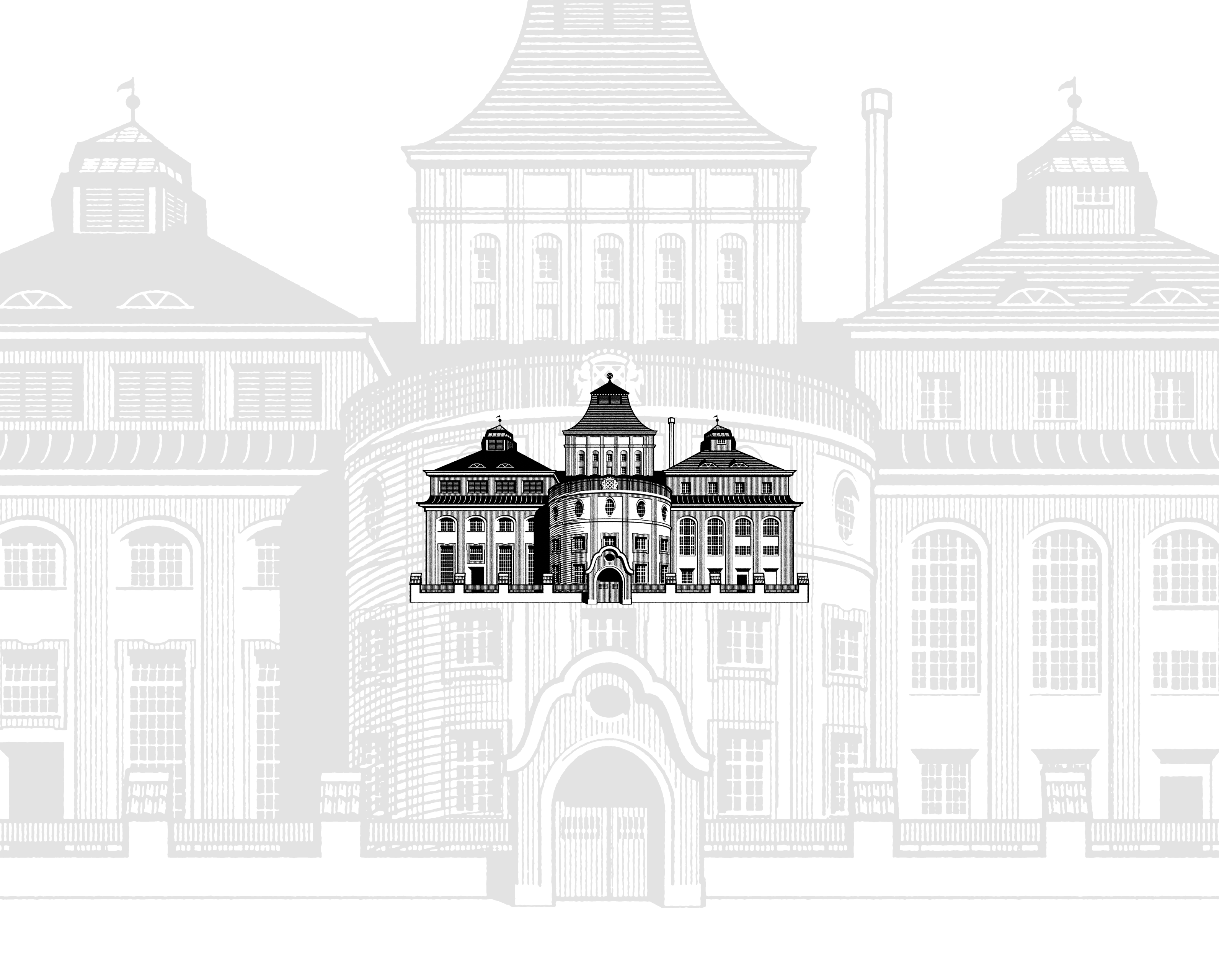 An elegant engraving style vector art illustration of a brewery.